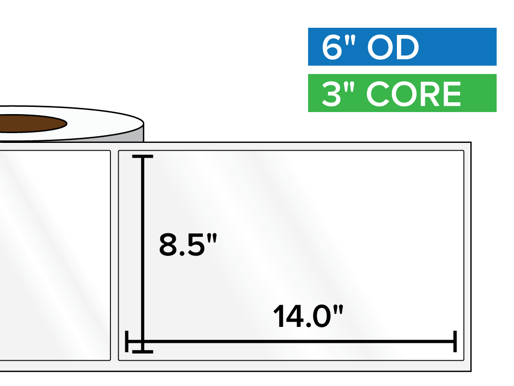 Rectangular Labels, High Gloss BOPP (poly) | 8.5 x 14 inches | 3 in. core, 6 in. outside diameter-Afinia Label Store