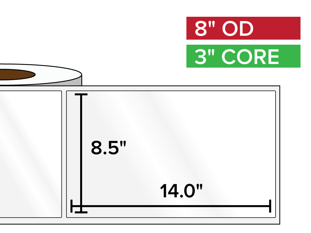 Rectangular Labels, High Gloss BOPP (poly) | 8.5 x 14 inches | 3 in. core, 8 in. outside diameter-Afinia Label Store