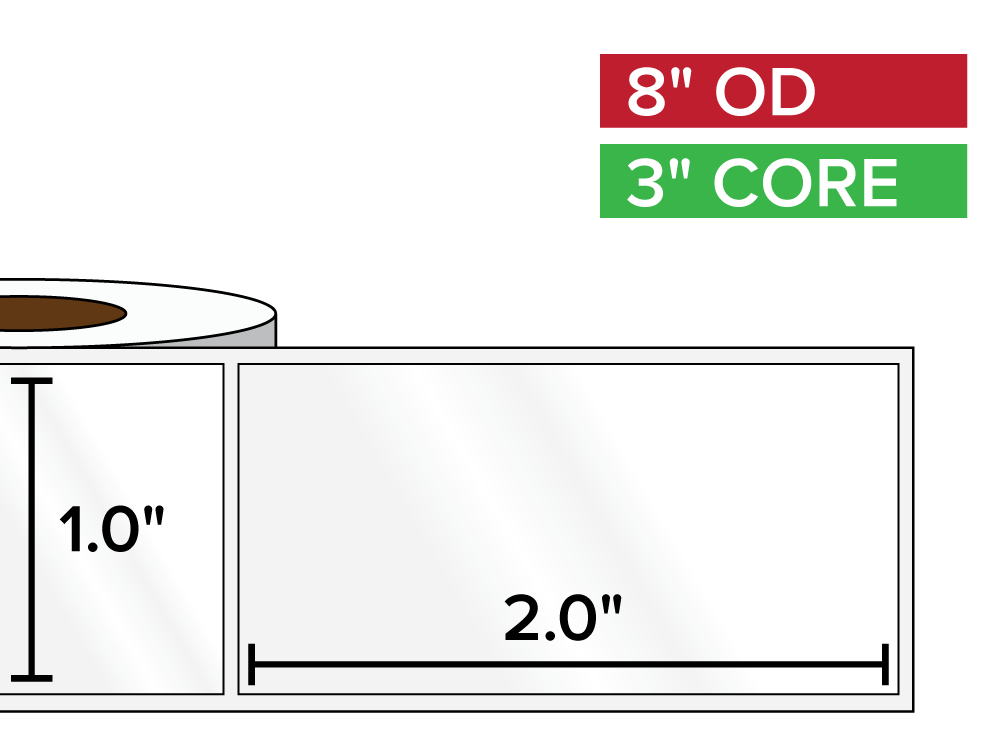 Rectangular Labels, High Gloss White Paper | 1 x 2 inches | 3 in. core, 8 in. outside diameter-Afinia Label Store