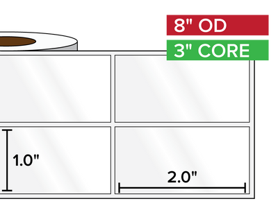 Rectangular Labels, High Gloss White Paper | 1 x 2 inches, 2-UP | 3 in. core, 8 in. outside diameter-Afinia Label Store