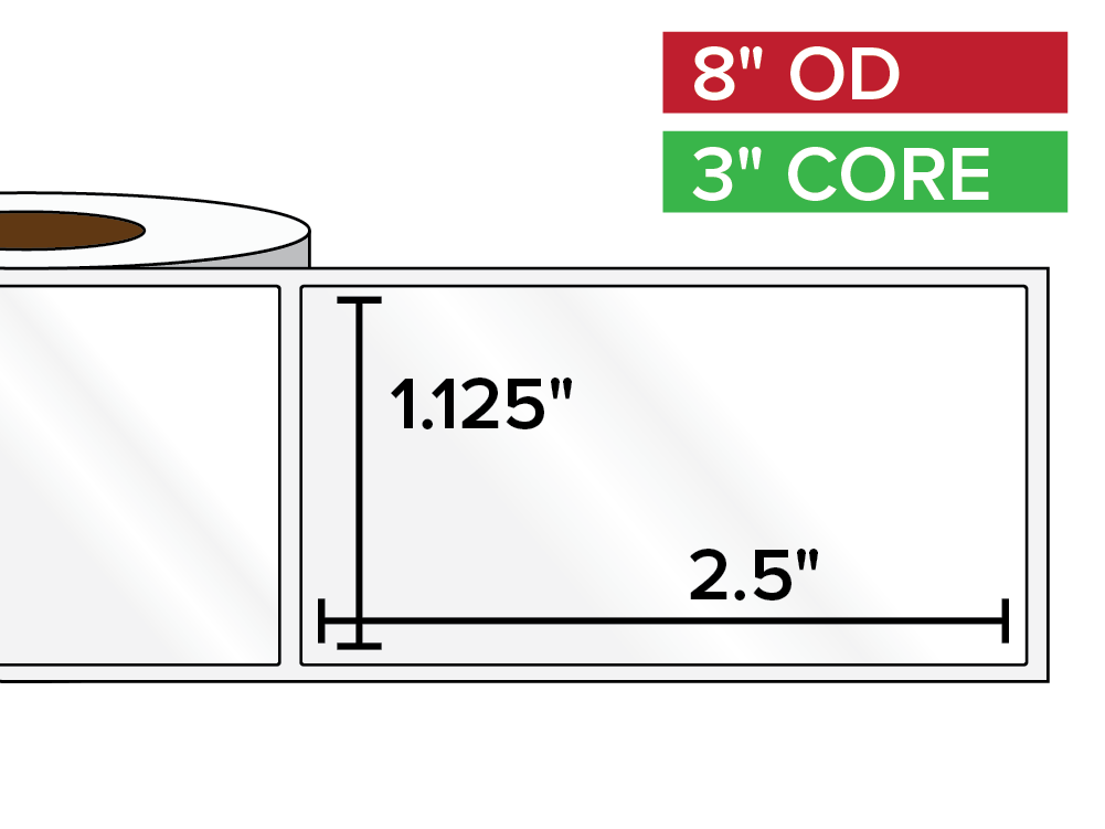 Rectangular Labels, High Gloss White Paper | 1.125 x 2.5 inches | 3 in. core, 8 in. outside diameter-Afinia Label Store