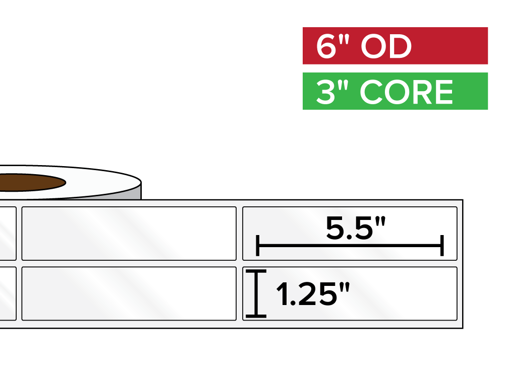 Rectangular Labels, High Gloss White Paper | 1.25 x 5.5 inches, 2-UP | 3 in. core, 8 in. outside diameter