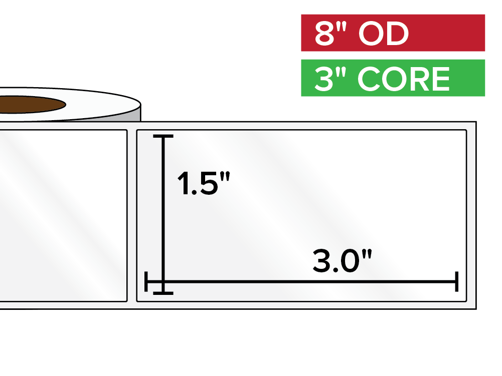 Rectangular Labels, High Gloss White Paper | 1.5 x 3 inches | 3 in. core, 8 in. outside diameter-Afinia Label Store