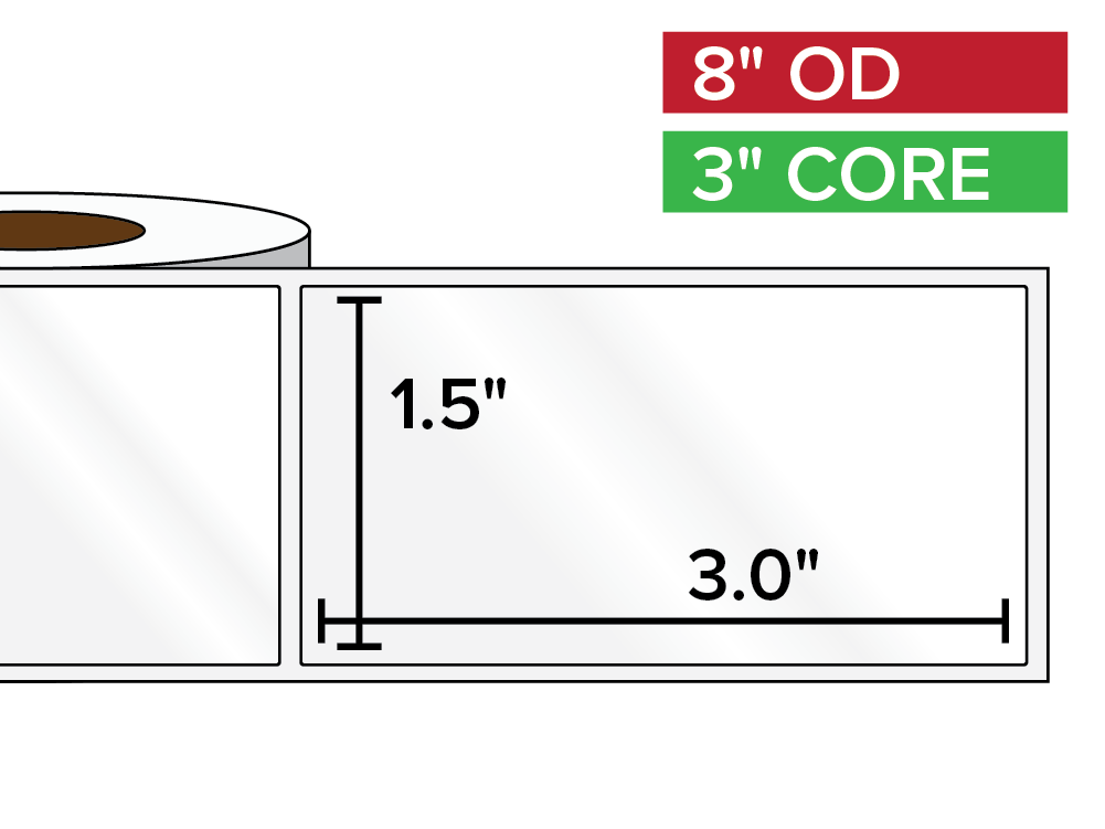 Rectangular Labels, High Gloss White Paper | 1.5 x 3 inches | 3 in. core, 8 in. outside diameter
