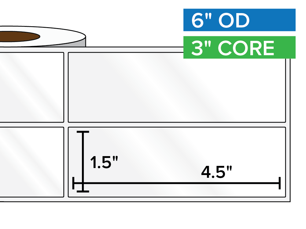 Rectangular Labels, High Gloss White Paper | 1.5 x 4.5 inches, 2-UP | 3 in. core, 6 in. outside diameter-Afinia Label Store