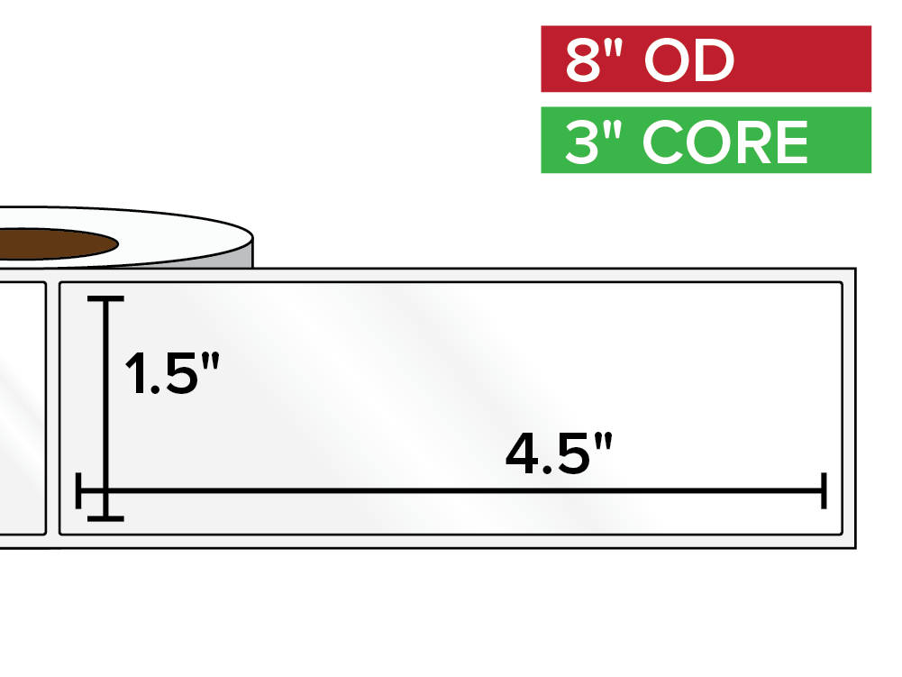 Rectangular Labels, High Gloss White Paper | 1.5 x 4.5 inches | 3 in. core, 8 in. outside diameter