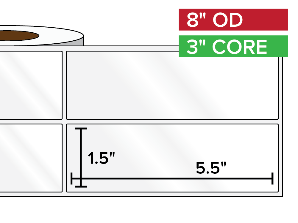 Rectangular Labels, High Gloss White Paper | 1.5 x 5.5 inches, 2-UP | 3 in. core, 8 in. outside diameter-Afinia Label Store