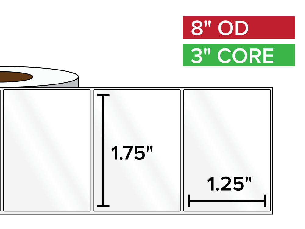 Rectangular Labels, High Gloss White Paper | 1.75 x 1.25 inches | 3 in. core, 8 in. outside diameter