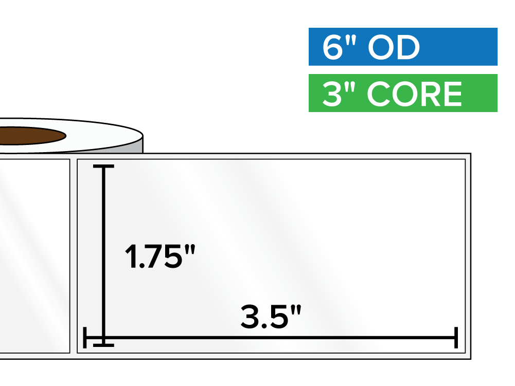 Rectangular Labels, High Gloss White Paper | 1.75 x 3.5 inches | 3 in. core, 6 in. outside diameter