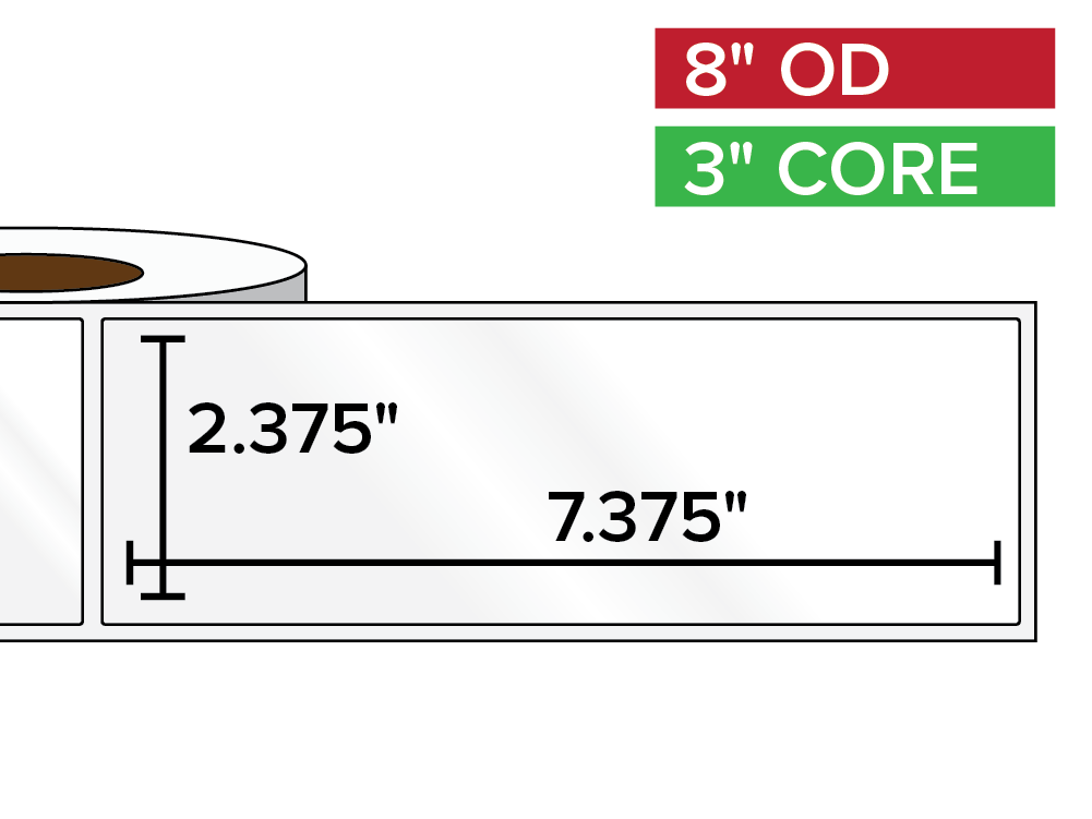 Rectangular Labels, High Gloss White Paper | 2.375 x 7.375 inches | 3 in. core, 8 in. outside diameter