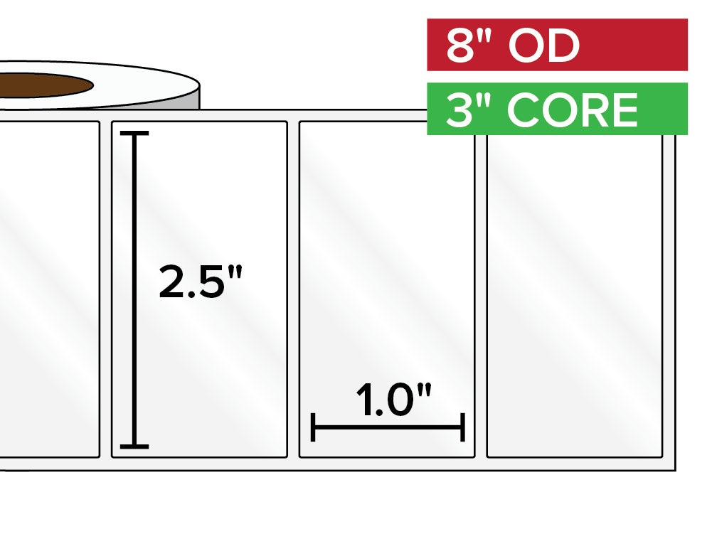 Rectangular Labels, High Gloss White Paper | 2.5 x 1 inches | 3 in. core, 8 in. outside diameter-Afinia Label Store