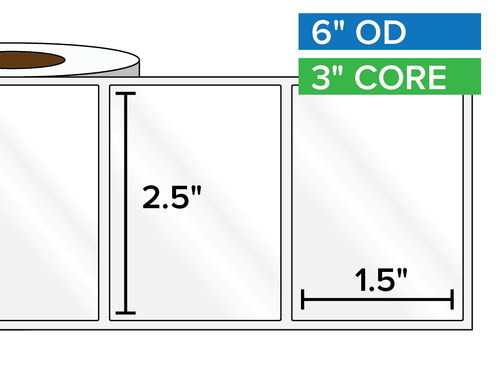 Rectangular Labels, High Gloss White Paper | 2.5 x 1.5 inches | 3 in. core, 6 in. outside diameter