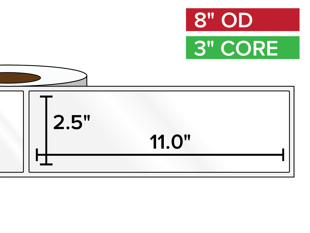 Rectangular Labels, High Gloss White Paper | 2.5 x 11 inches | 3 in. core, 8 in. outside diameter-Afinia Label Store