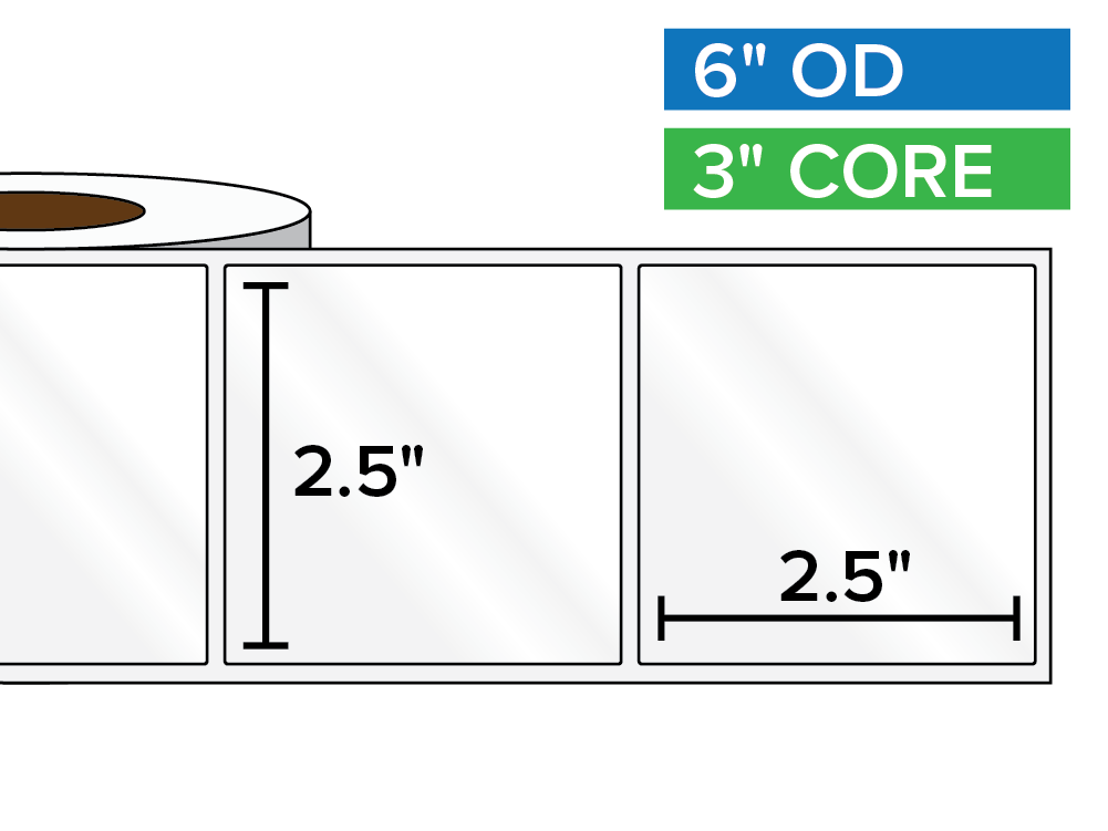 Rectangular Labels, High Gloss White Paper | 2.5 x 2.5 inches | 3 in. core, 6 in. outside diameter-Afinia Label Store