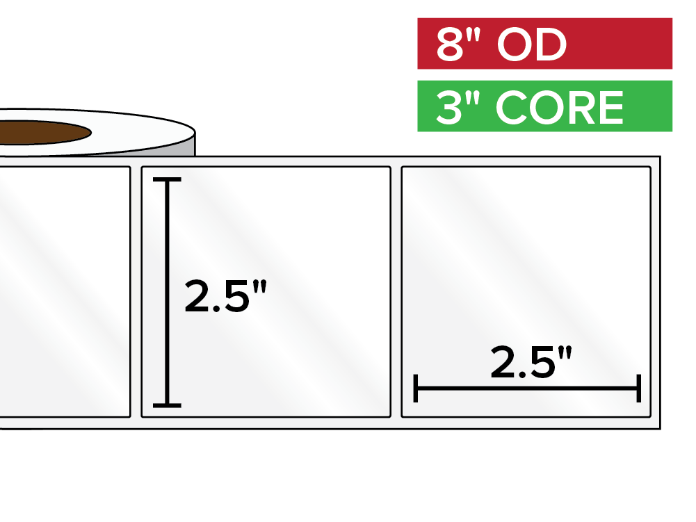 Rectangular Labels, High Gloss White Paper | 2.5 x 2.5 inches | 3 in. core, 8 in. outside diameter-Afinia Label Store