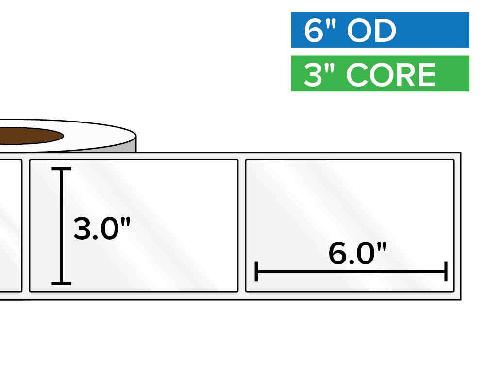 Rectangular Labels, High Gloss White Paper | 3 x 6 inches | 3 in. core, 6 in. outside diameter