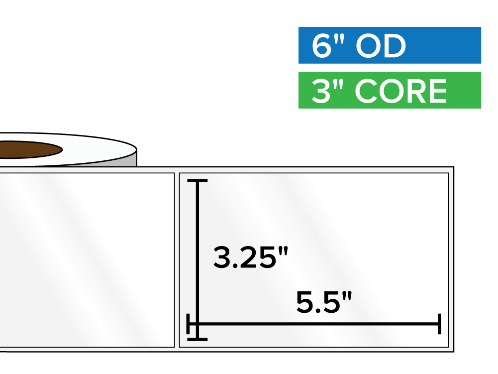 Rectangular Labels, High Gloss White Paper | 3.25 x 5.5 inches | 3 in. core, 6 in. outside diameter