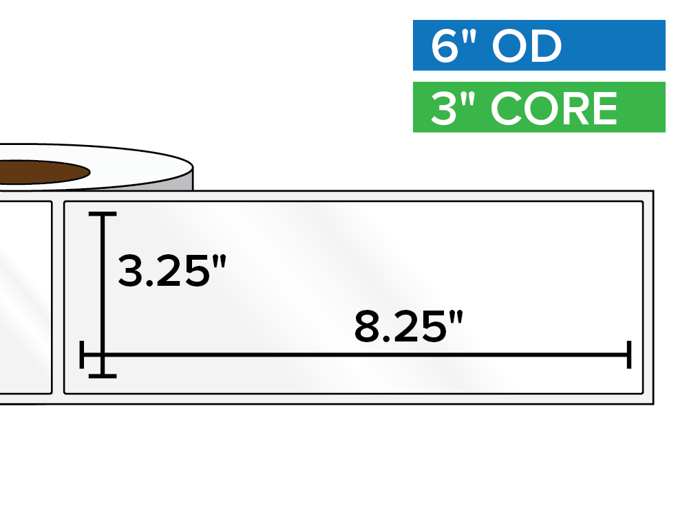 Rectangular Labels, High Gloss White Paper | 3.25 x 8.25 inches | 3 in. core, 6 in. outside diameter-Afinia Label Store