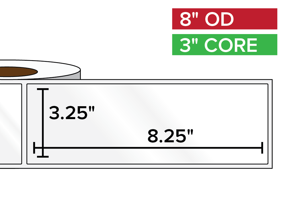 Rectangular Labels, High Gloss White Paper | 3.25 x 8.25 inches | 3 in. core, 8 in. outside diameter-Afinia Label Store