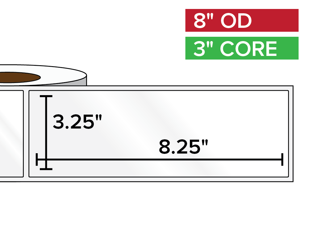 Rectangular Labels, High Gloss White Paper | 3.25 x 8.25 inches | 3 in. core, 8 in. outside diameter