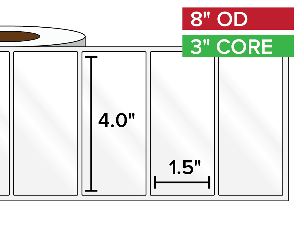Rectangular Labels, High Gloss White Paper | 4 x 1.5 inches | 3 in. core, 8 in. outside diameter