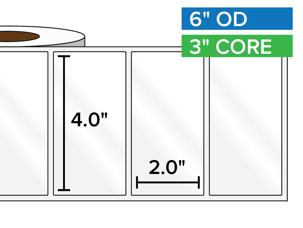 Rectangular Labels, High Gloss White Paper | 4 x 2 inches | 3 in. core, 6 in. outside diameter