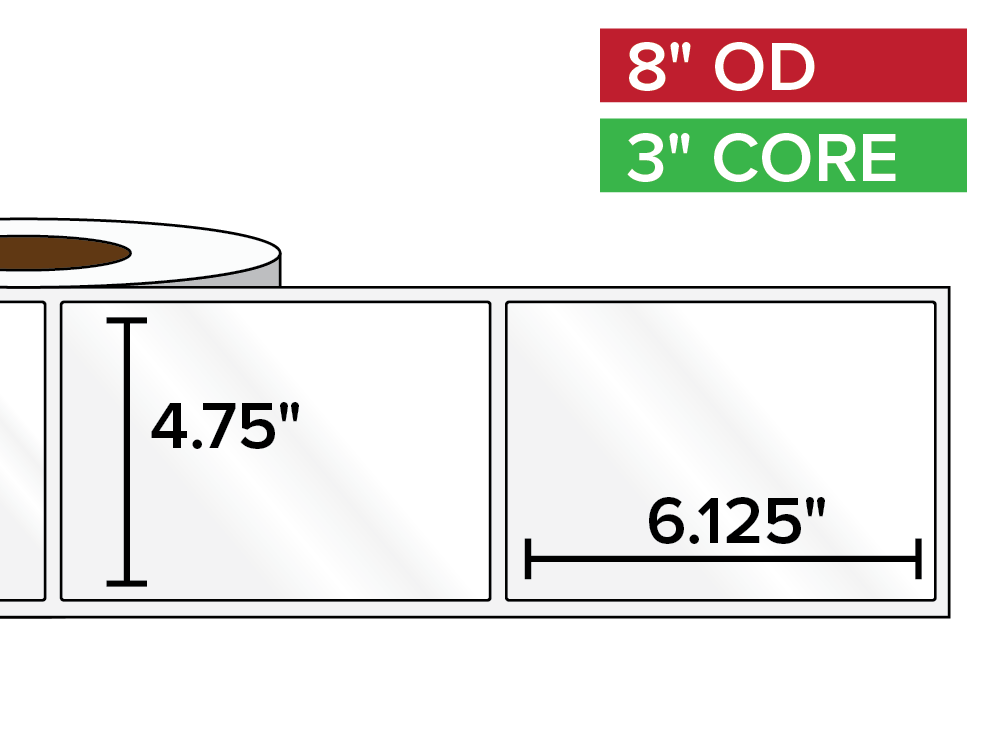 Rectangular Labels, High Gloss White Paper | 4.75 x 6.125 inches | 3 in. core, 8 in. outside diameter