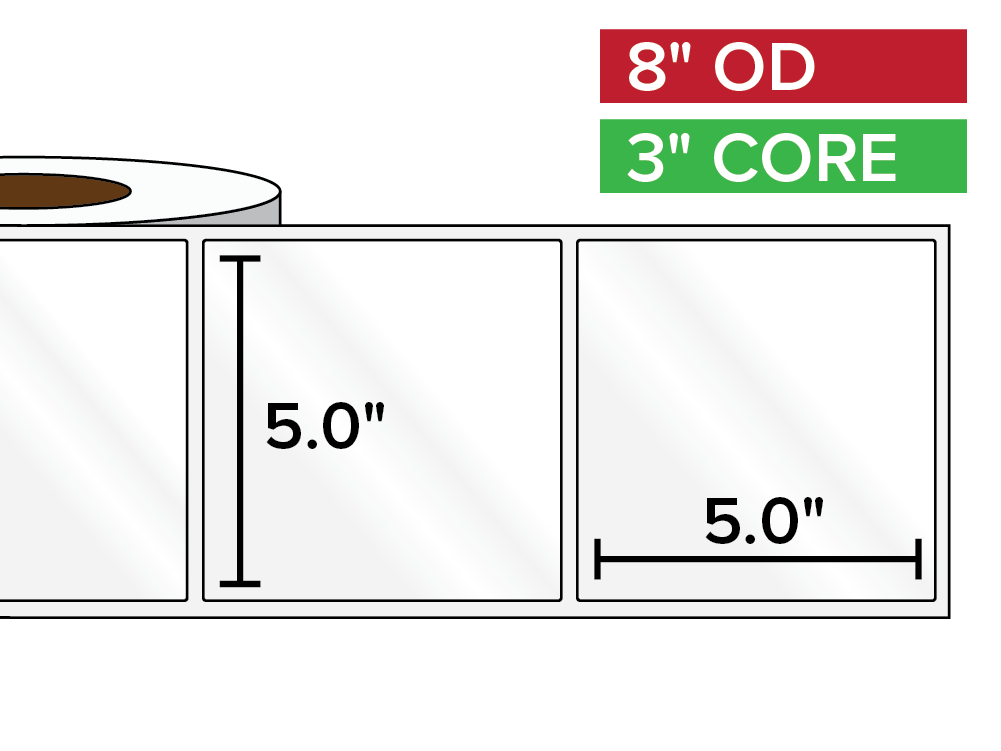 Rectangular Labels, High Gloss White Paper | 5 x 5 inches | 3 in. core, 8 in. outside diameter