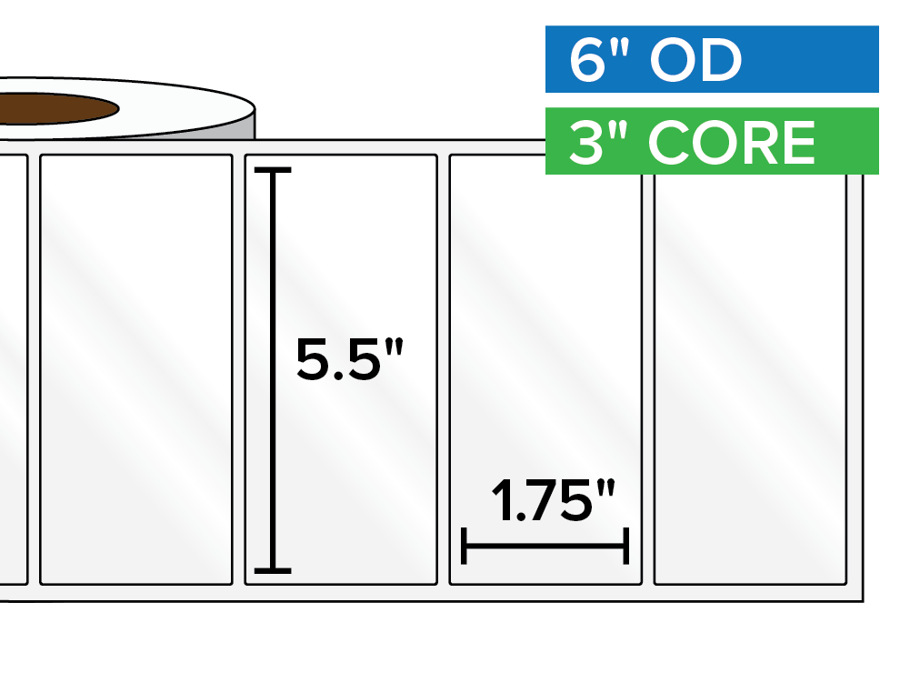 Rectangular Labels, High Gloss White Paper | 5.5 x 1.75 inches | 3 in. core, 6 in. outside diameter