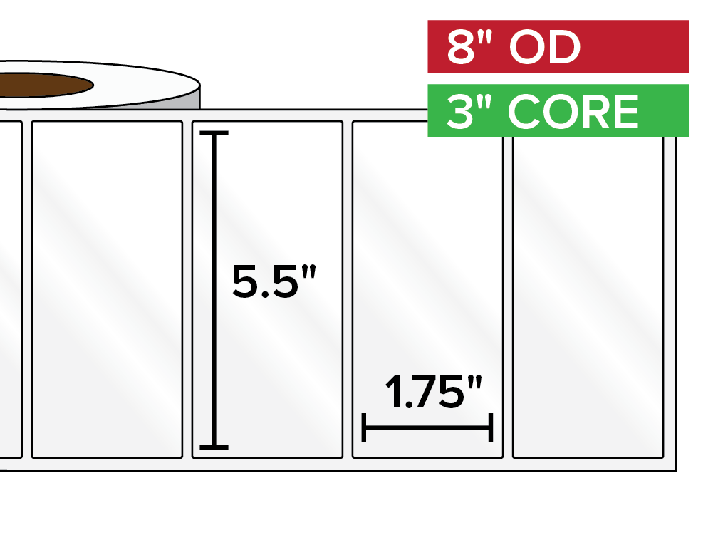 Rectangular Labels, High Gloss White Paper | 5.5 x 1.75 inches | 3 in. core, 8 in. outside diameter