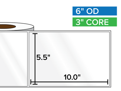 Rectangular Labels, High Gloss White Paper | 5.5 x 10 inches | 3 in. core, 6 in. outside diameter-Afinia Label Store