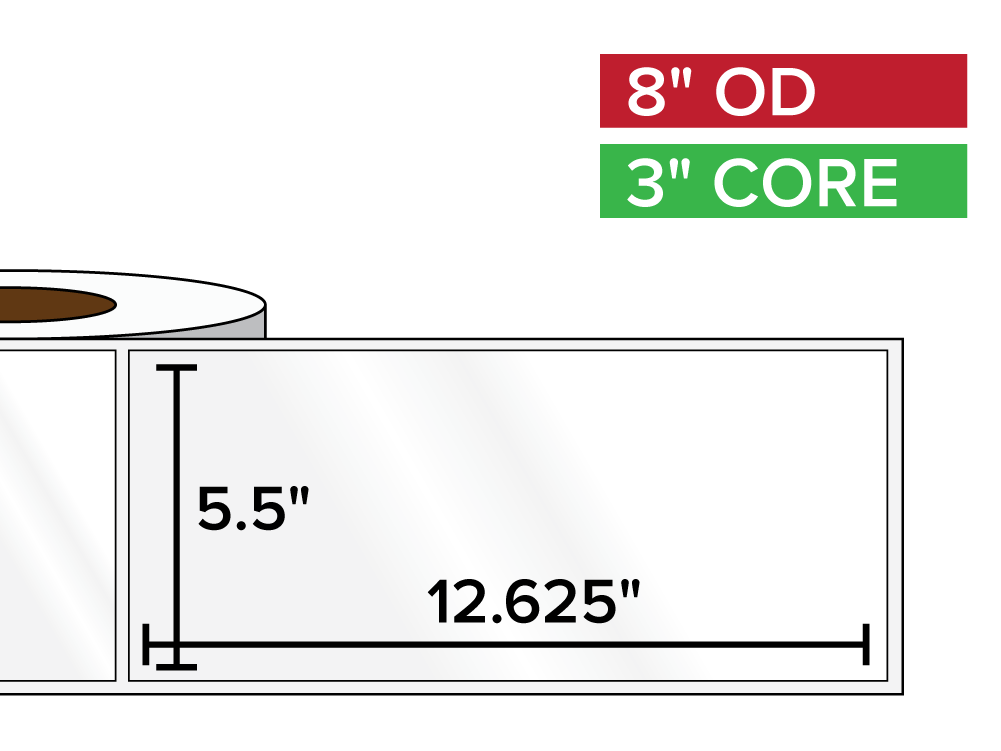 Rectangular Labels, High Gloss White Paper | 5.5 x 12.625 inches | 3 in. core, 8 in. outside diameter