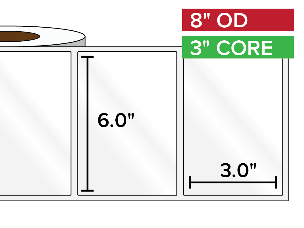 Rectangular Labels, High Gloss White Paper | 6 x 3 inches | 3 in. core, 8 in. outside diameter