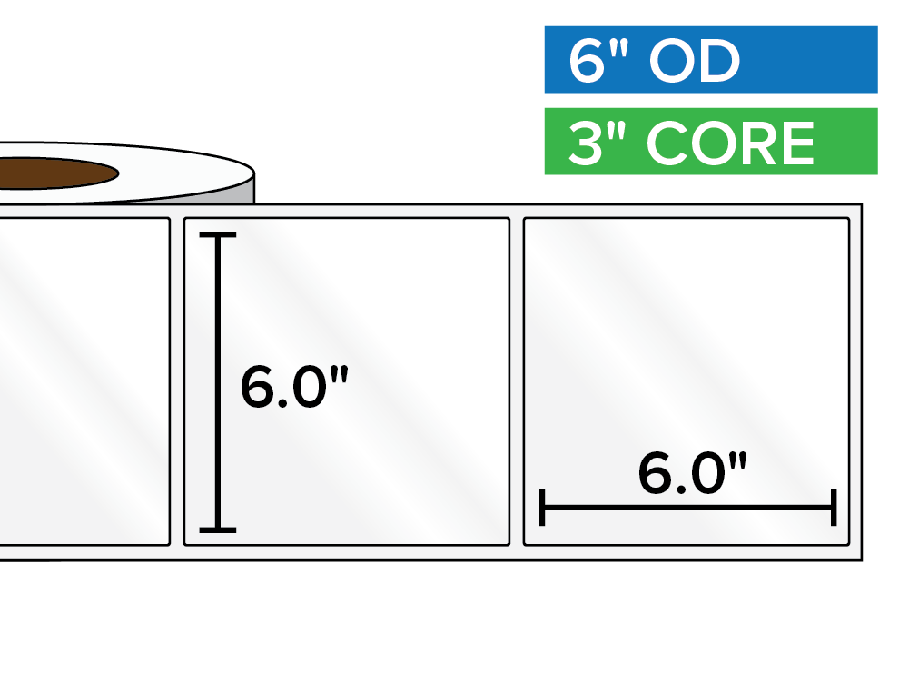 Rectangular Labels, High Gloss White Paper | 6 x 6 inches | 3 in. core, 6 in. outside diameter-Afinia Label Store