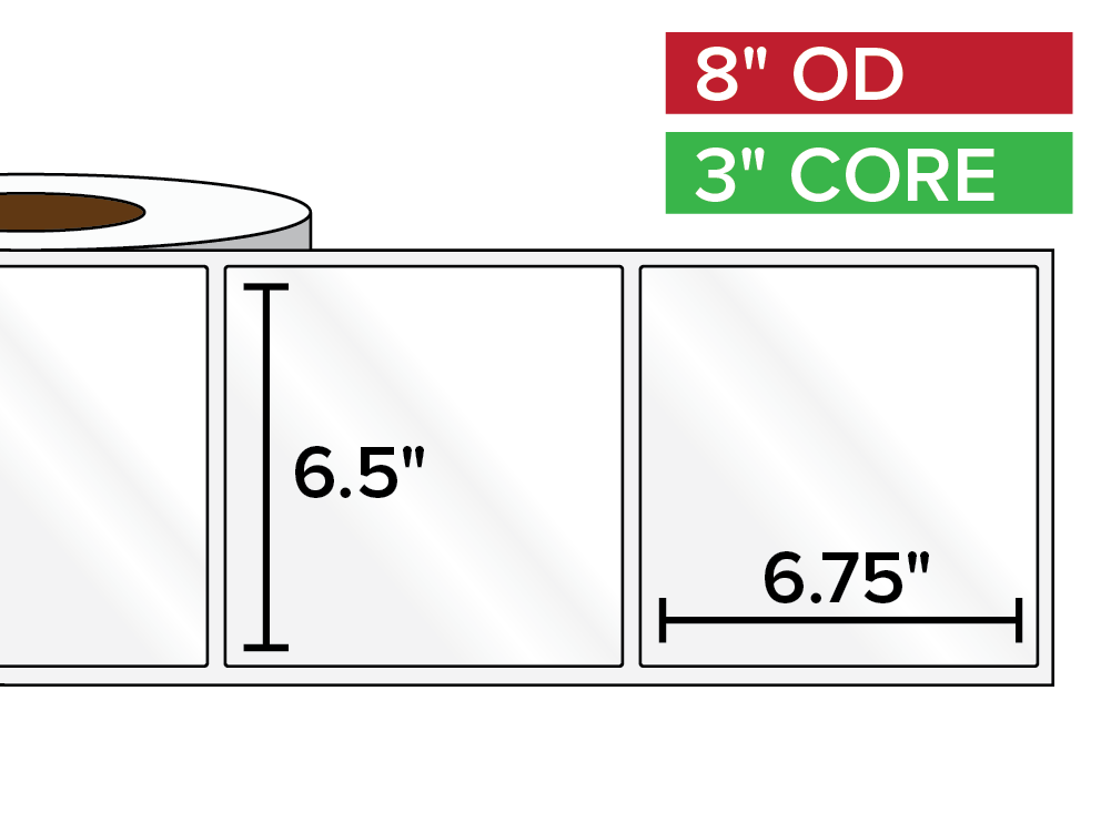 Rectangular Labels, High Gloss White Paper | 6.5 x 6.75 inches | 3 in. core, 8 in. outside diameter