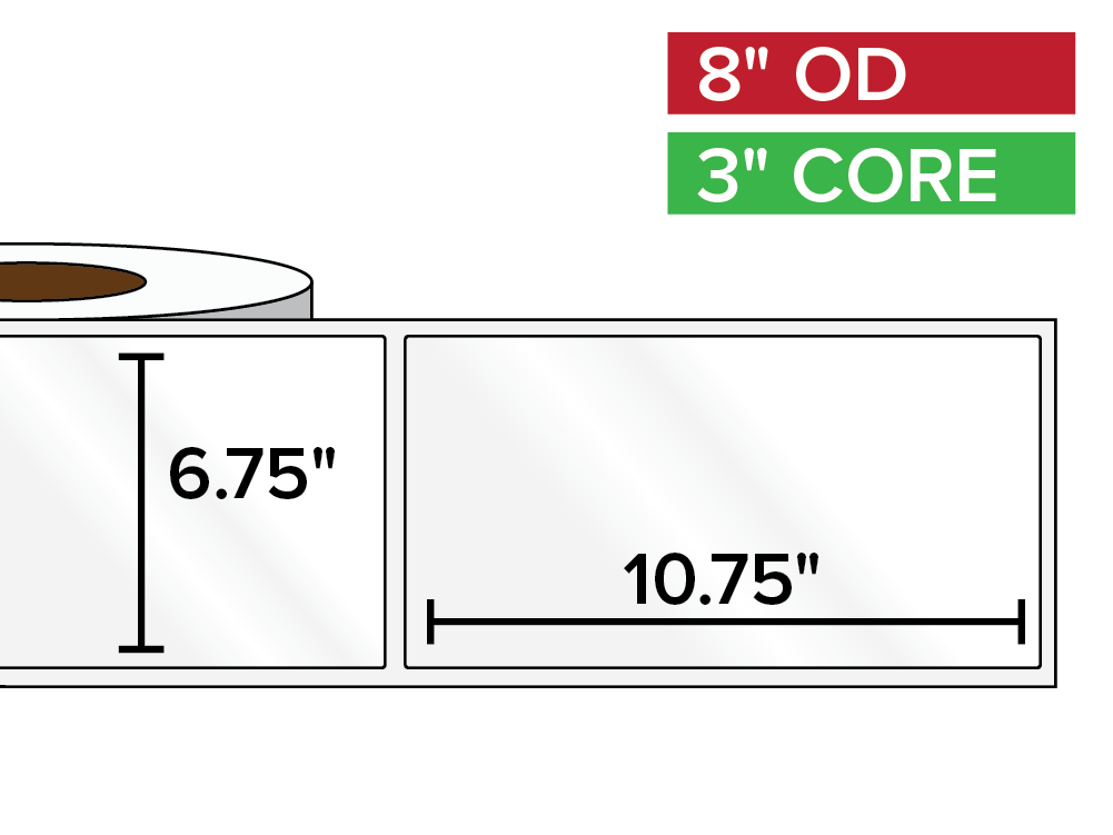 Rectangular Labels, High Gloss White Paper | 6.75 x 10.75 inches | 3 in. core, 8 in. outside diameter-Afinia Label Store