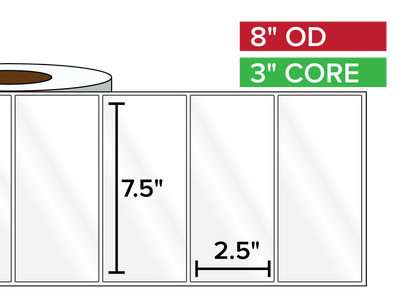 Rectangular Labels, High Gloss White Paper | 7.5 x 2.5 inches | 3 in. core, 8 in. outside diameter-Afinia Label Store