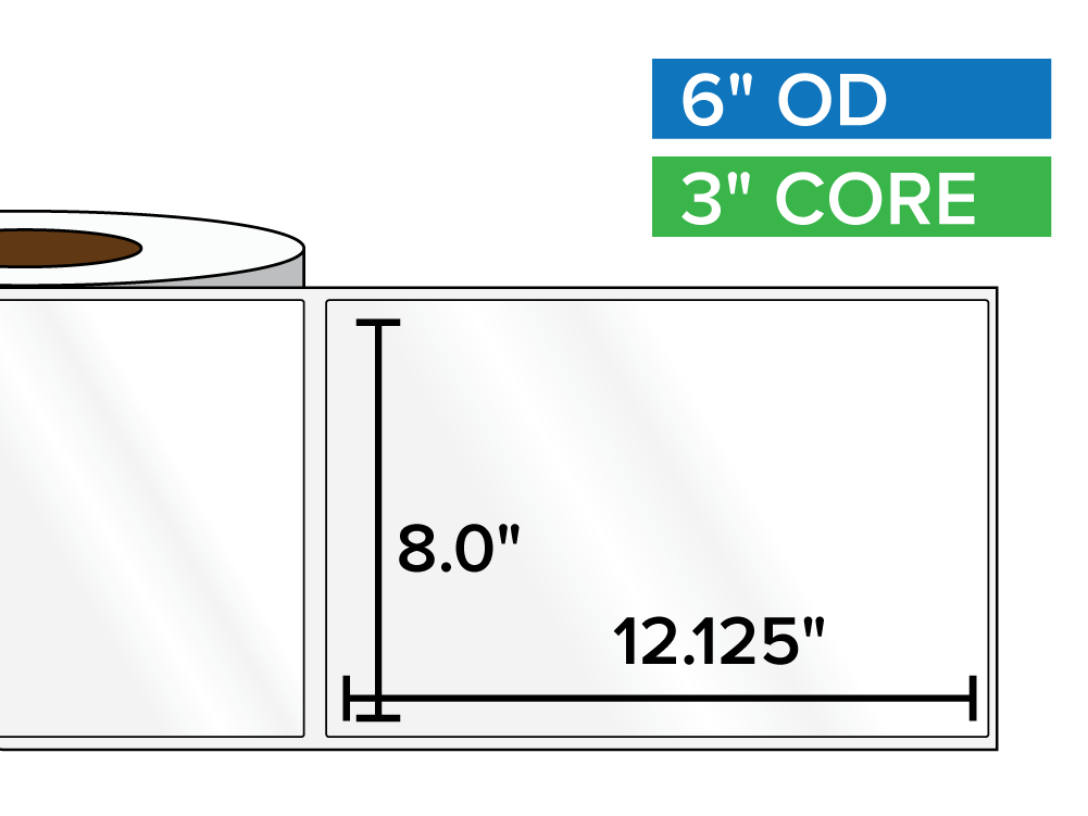 Rectangular Labels, High Gloss White Paper | 8 x 12.125 inches | 3 in. core, 6 in. outside diameter-Afinia Label Store