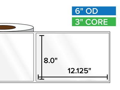 Rectangular Labels, High Gloss White Paper | 8 x 12.125 inches | 3 in. core, 6 in. outside diameter-Afinia Label Store