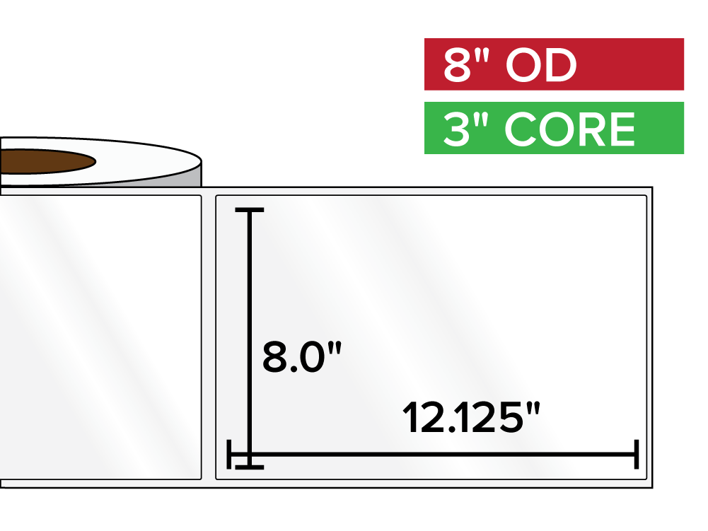 Rectangular Labels, High Gloss White Paper | 8 x 12.125 inches | 3 in. core, 8 in. outside diameter-Afinia Label Store