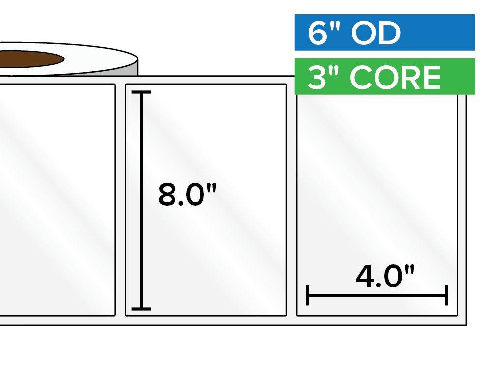 Rectangular Labels, High Gloss White Paper | 8 x 4 inches | 3 in. core, 6 in. outside diameter-Afinia Label Store