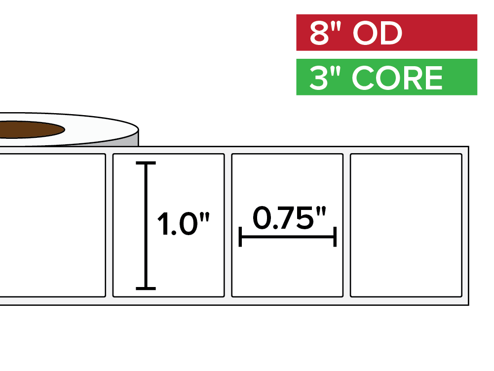 Rectangular Labels, Matte BOPP (poly) | 1.0 x 0.75 inches | 3 in. core, 8 in. outside diameter-Afinia Label Store