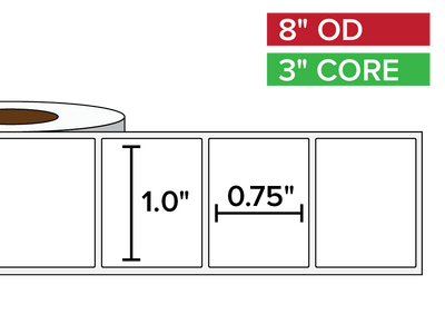 Rectangular Labels, Matte BOPP (poly) | 1.0 x 0.75 inches | 3 in. core, 8 in. outside diameter-Afinia Label Store