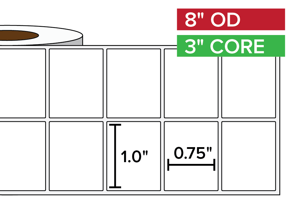 Rectangular Labels, Matte BOPP (poly) | 1 x 0.75 inches, 2-UP | 3 in. core, 8 in. outside diameter-Afinia Label Store