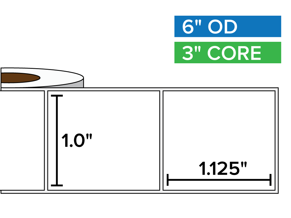 Rectangular Labels, Matte BOPP (poly) | 1 x 1.125 inches | 3 in. core, 6 in. outside diameter-Afinia Label Store