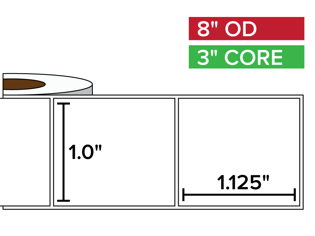 Rectangular Labels, Matte BOPP (poly) | 1 x 1.125 inches | 3 in. core, 8 in. outside diameter-Afinia Label Store