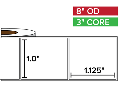 Rectangular Labels, Matte BOPP (poly) | 1 x 1.125 inches | 3 in. core, 8 in. outside diameter-Afinia Label Store