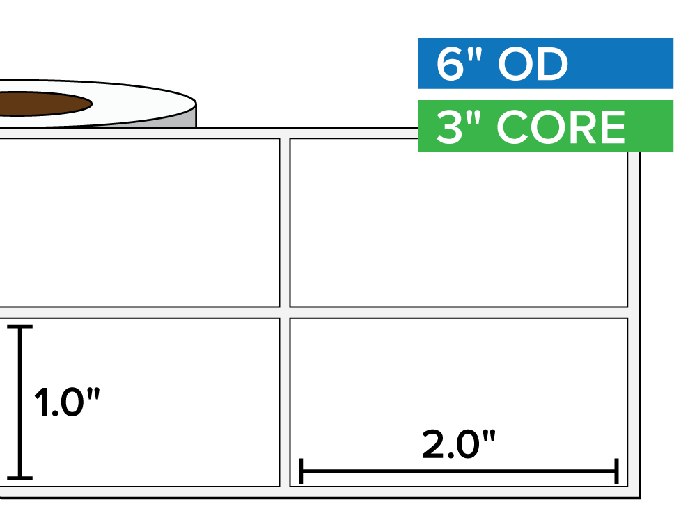 Rectangular Labels, Matte BOPP (poly) | 1 x 2 inches, 2-UP | 3 in. core, 6 in. outside diameter-Afinia Label Store