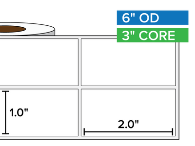 Rectangular Labels, Matte BOPP (poly) | 1 x 2 inches, 2-UP | 3 in. core, 6 in. outside diameter-Afinia Label Store