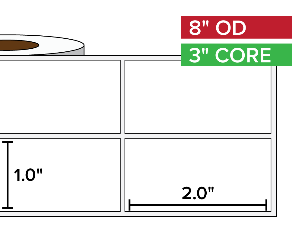 Rectangular Labels, Matte BOPP (poly) | 1 x 2 inches, 2-UP | 3 in. core, 8 in. outside diameter-Afinia Label Store